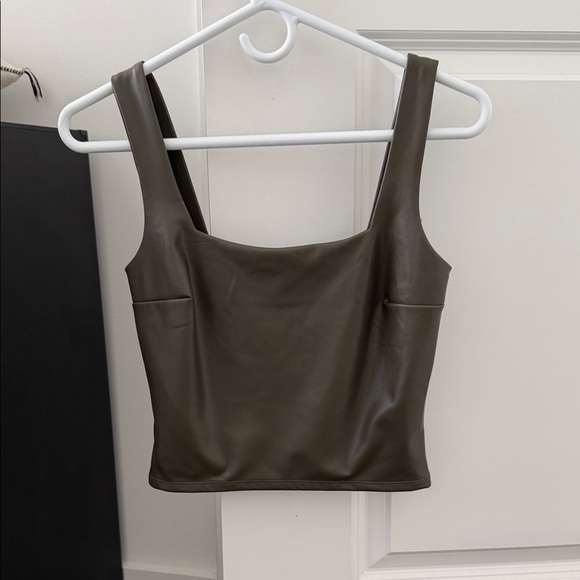 Express Tops - Express Olive Green Faux Leather Crop Top